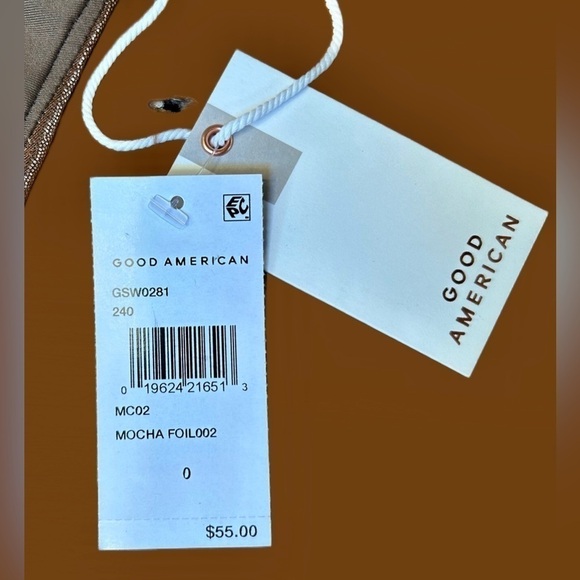 NWT Good American Shiny Mocha Foil Ruched Bikini Bottom, XS (0) - Picture 8 of 11